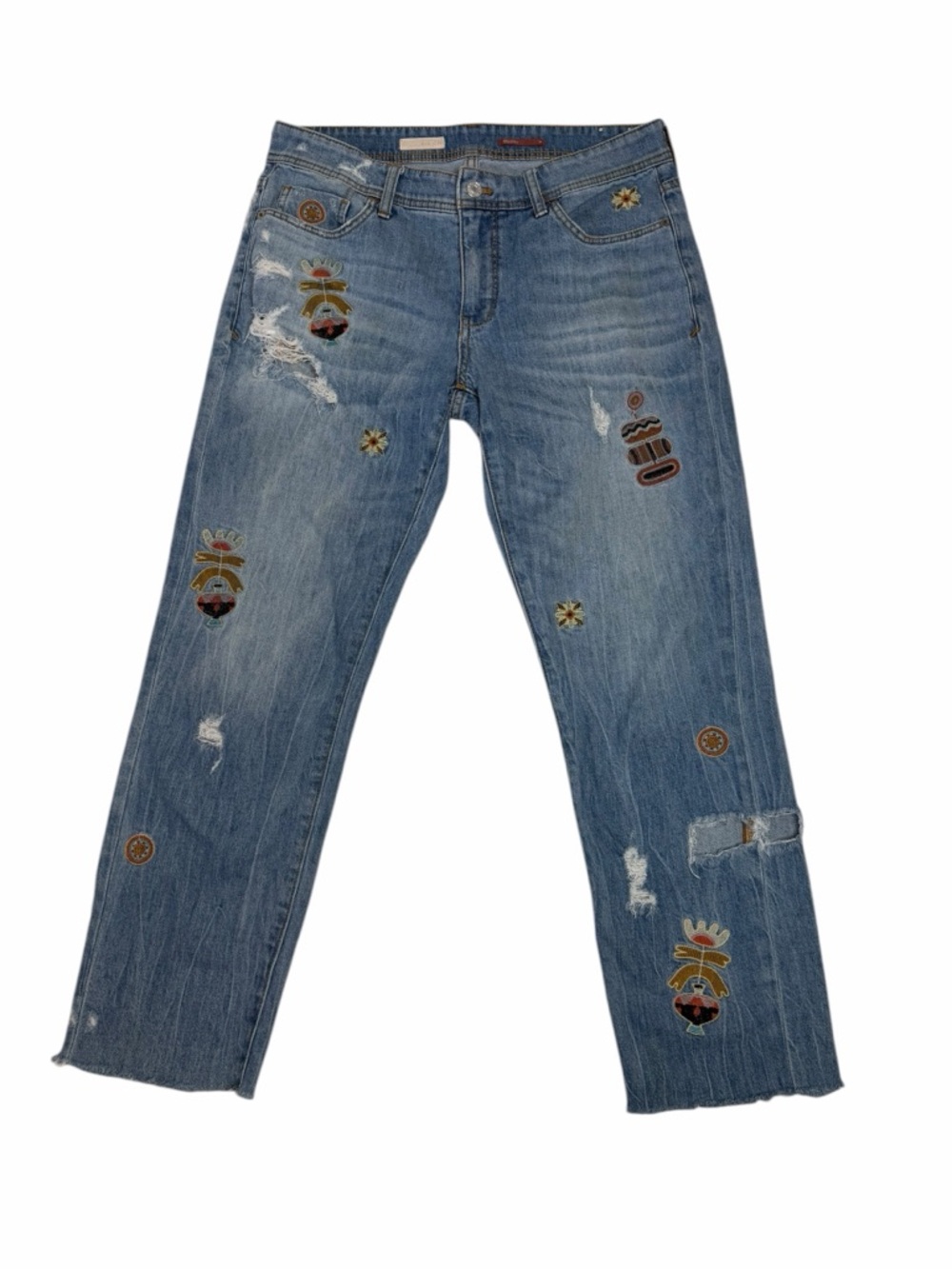 Pilcro Embroidered Distressed‎ Jeans Boho Cropped Raw Hem Size 28